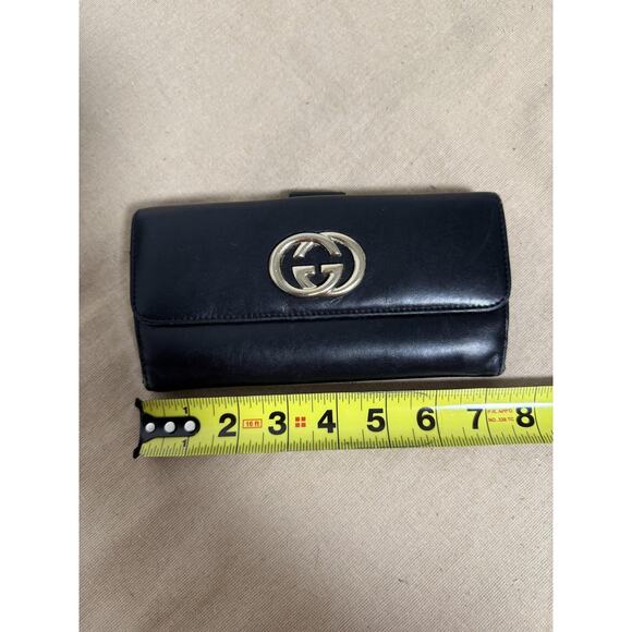 Gucci Wallet Womens Black Leather Interlocking GG Logo Trifold Made in Italy - Picture 6 of 16
